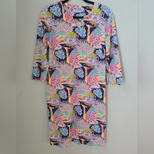 J. MCLAUGHLIN Carly Paradise Dress Birds Sheath Catalina Cloth Size L